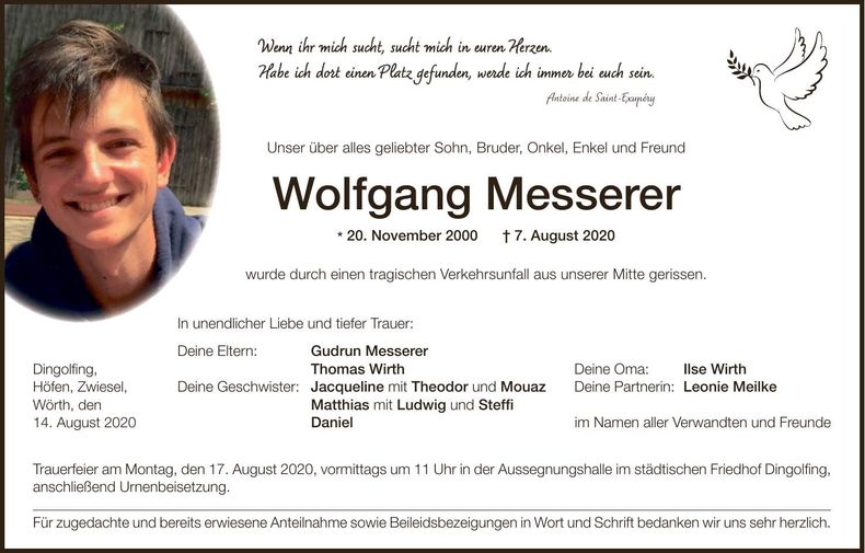 Traueranzeige Wolfgang Messerer