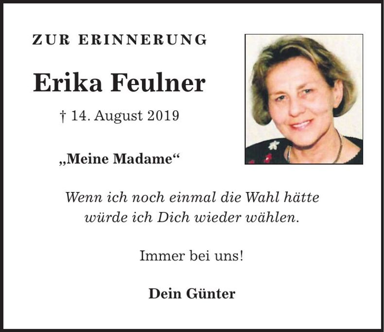 Traueranzeige Erika Feulner