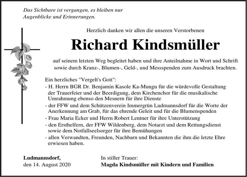 Traueranzeige Richard Kindsmüller
