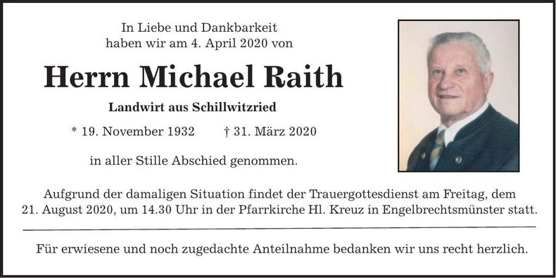 Traueranzeige Michael Raith