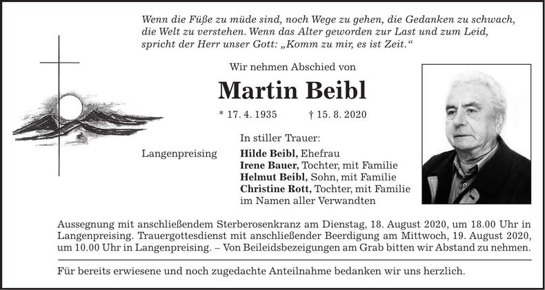 Traueranzeige Martin Beibl