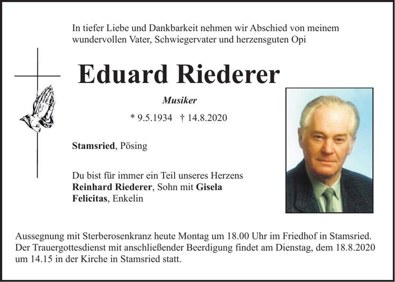 Traueranzeige Eduard Riederer