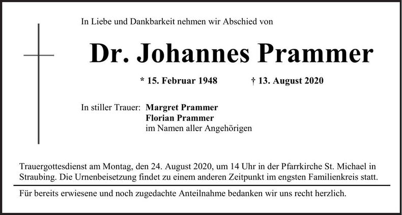 Traueranzeige Johannes Prammer