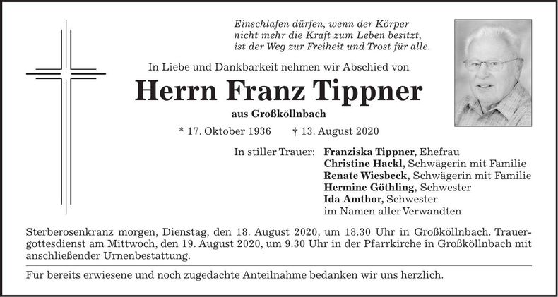 Traueranzeige Franz Tippner