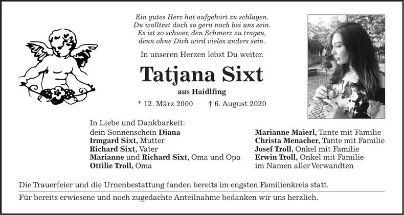 Traueranzeige Tatjana Sixt
