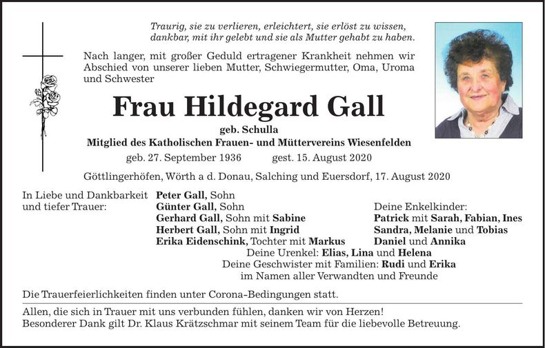 Traueranzeige Hildegard Gall