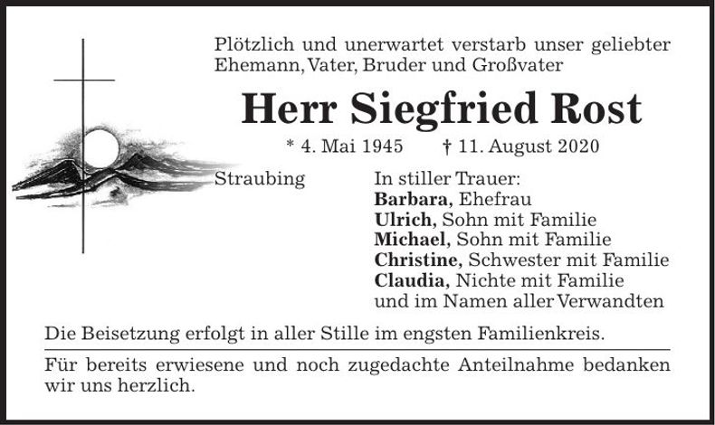 Traueranzeige Siegfried Rost