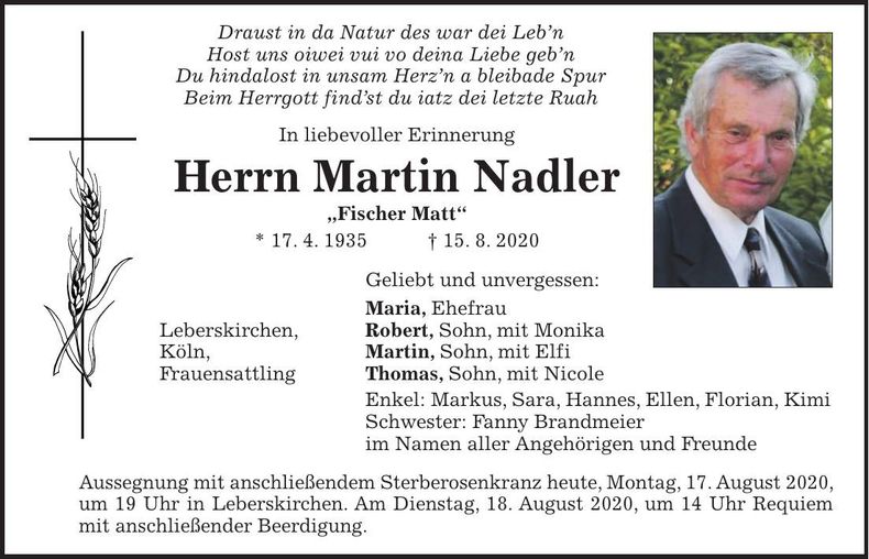 Traueranzeige Martin Nadler