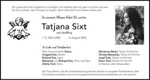 Traueranzeige Tatjana Sixt