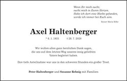 Traueranzeige Axel Haltenberger
