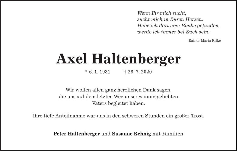 Traueranzeige Axel Haltenberger
