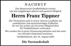 Traueranzeige Franz Tippner