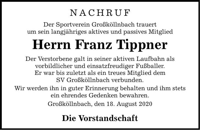 Traueranzeige Franz Tippner