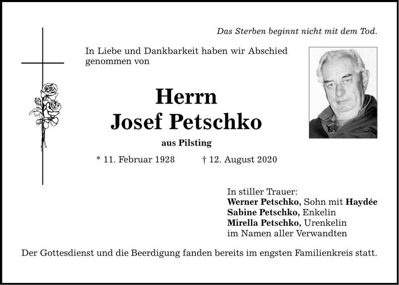 Traueranzeige Josef Petschko