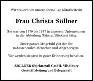 Traueranzeige Christa Söllner