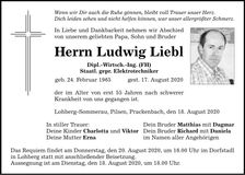 Traueranzeige Ludwig Liebl