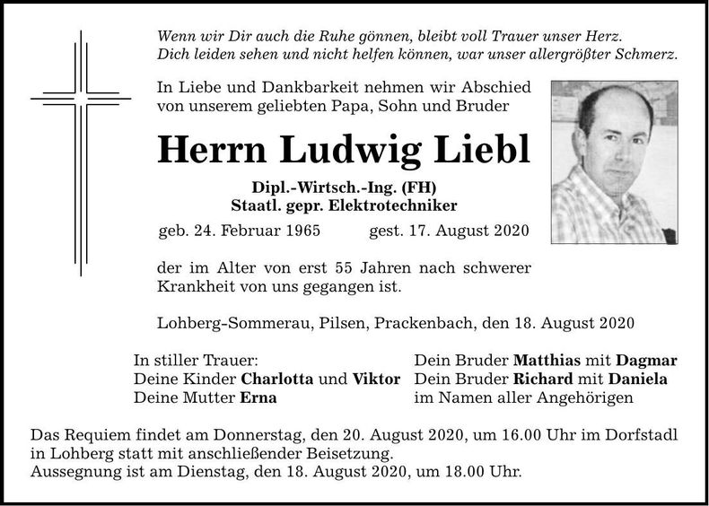 Traueranzeige Ludwig Liebl