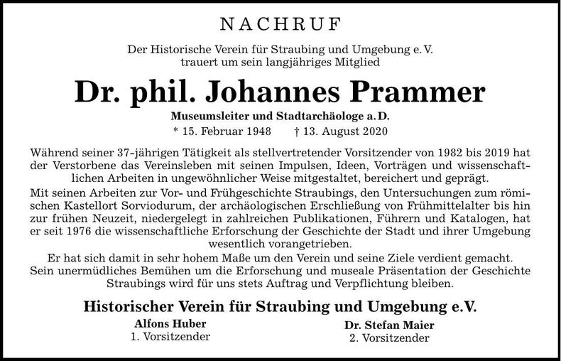 Traueranzeige Joannes Prammer