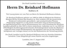 Traueranzeige Reinhard Hoffmann