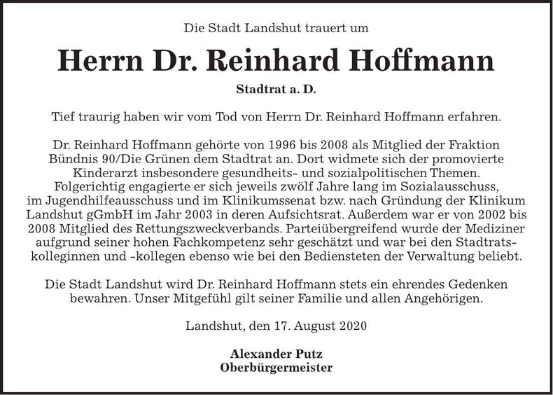 Traueranzeige Reinhard Hoffmann