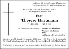 Traueranzeige Therese Hartmann