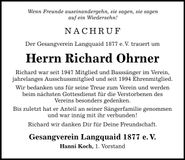 Traueranzeige Richard Ohrner