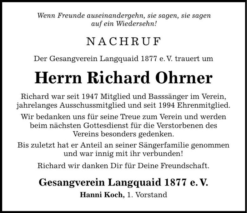 Traueranzeige Richard Ohrner