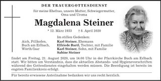 Traueranzeige Magdalena Steiner
