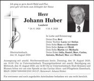 Traueranzeige Johann Huber