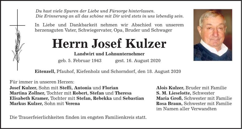 Traueranzeige Josef Kulzer