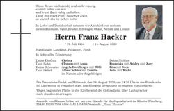 Traueranzeige Franz Hacker