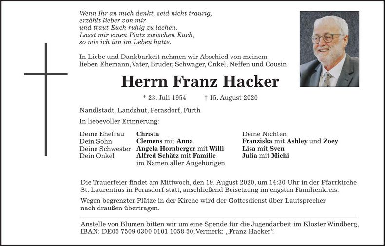 Traueranzeige Franz Hacker