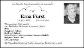 Traueranzeige Erna Fürst