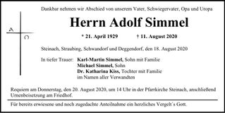Traueranzeige Adol Simmel