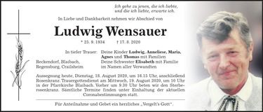 Traueranzeige Ludwig Wensauer