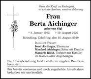 Traueranzeige Berta Aichinger
