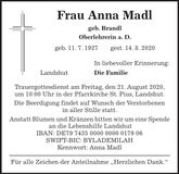 Traueranzeige Anna Madl
