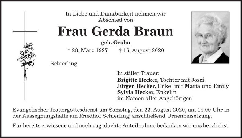 Traueranzeige Gerda Braun