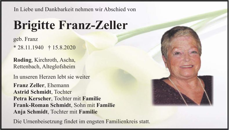 Traueranzeige Brigitte Franz-Zeller