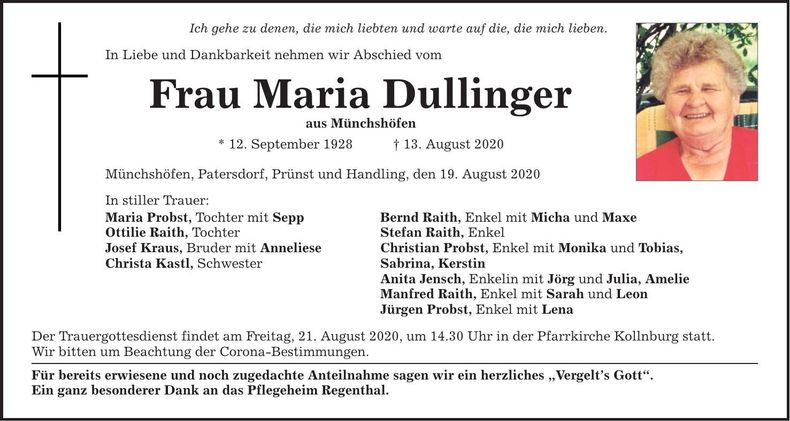 Traueranzeige Anna Dullinger