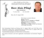 Traueranzeige Alois Pflügl