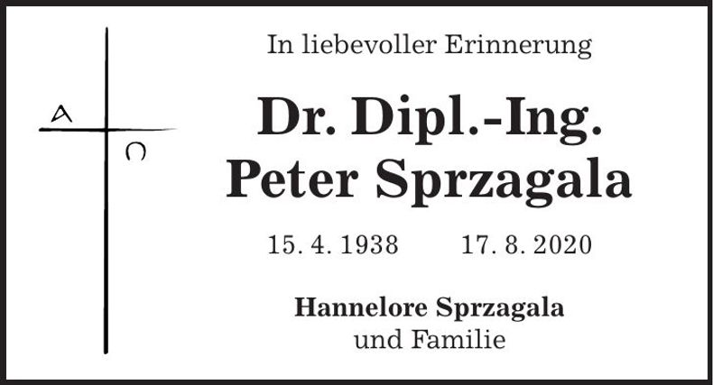 Traueranzeige Peter Sprzagala
