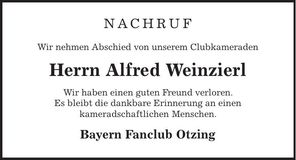Traueranzeige Alfred Weinzierl
