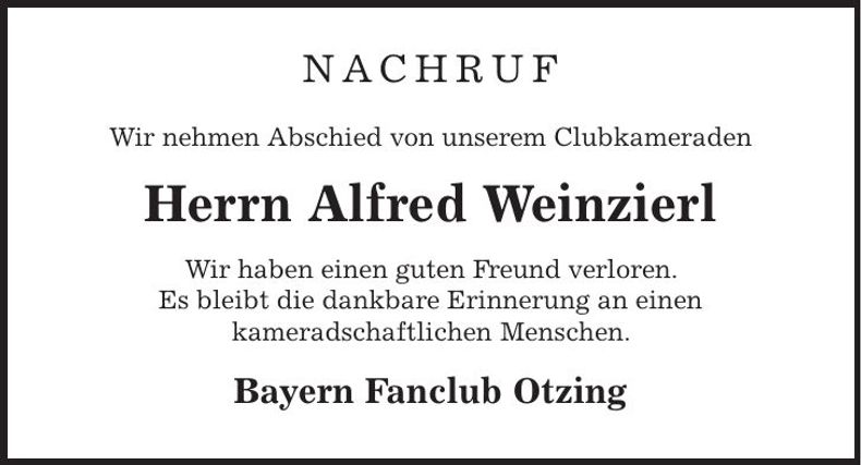 Traueranzeige Alfred Weinzierl