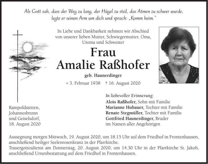 Traueranzeige Amalie Raßhofer