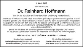 Traueranzeige Reinhard Hoffmann