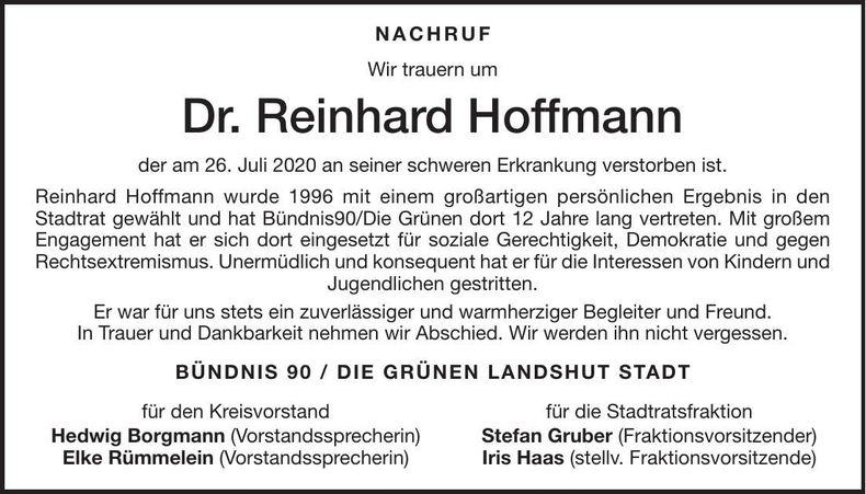 Traueranzeige Reinhard Hoffmann