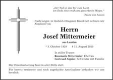 Traueranzeige Josef Mittermeier