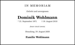 Traueranzeige Dominik Wohlmann