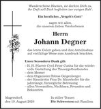 Traueranzeige Johann Degner
